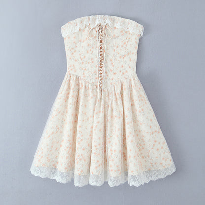 Puffy Slim Fit Tube Dress | Floral Lace Up Waist | noémi