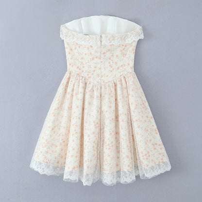 Puffy Slim Fit Tube Dress | Floral Lace Up Waist | noémi