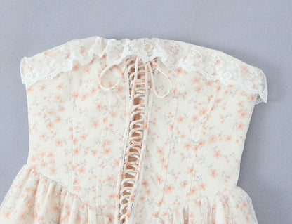 Puffy Slim Fit Tube Dress | Floral Lace Up Waist | noémi