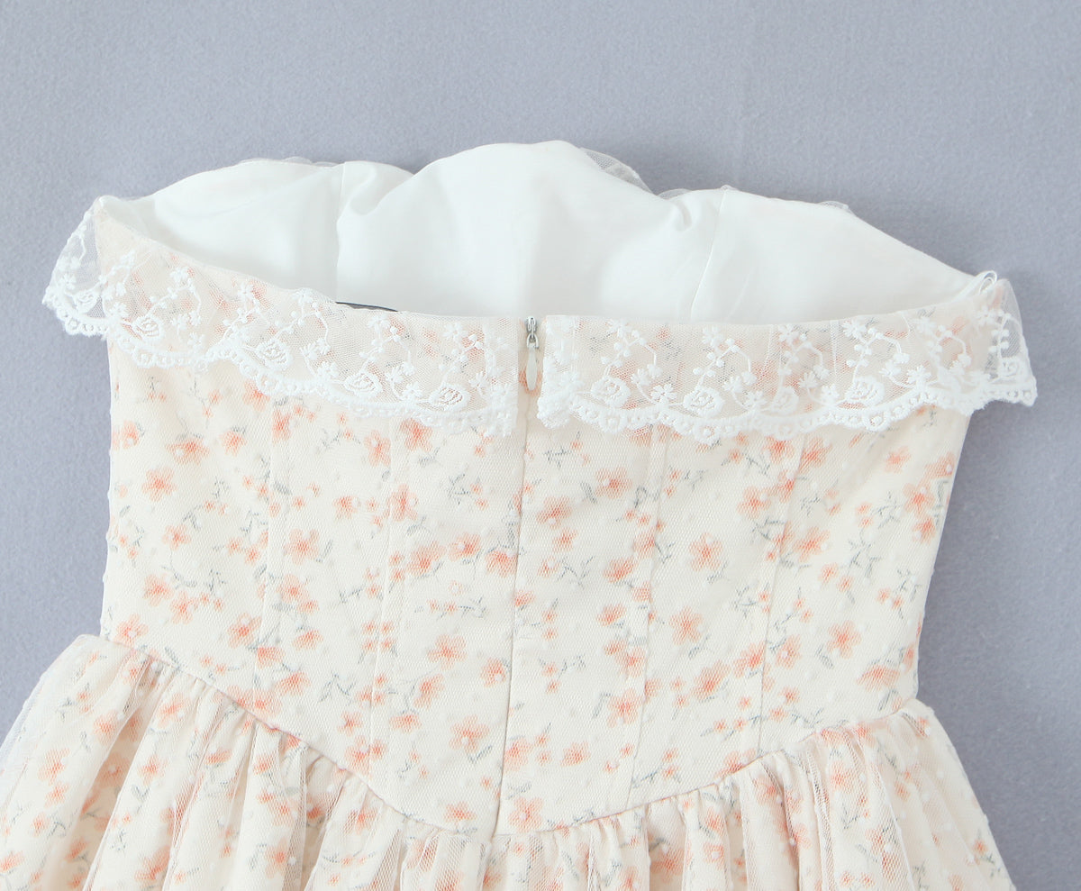 Puffy Slim Fit Tube Dress | Floral Lace Up Waist | noémi