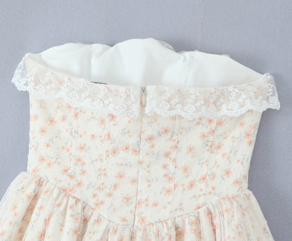 Puffy Slim Fit Tube Dress | Floral Lace Up Waist | noémi