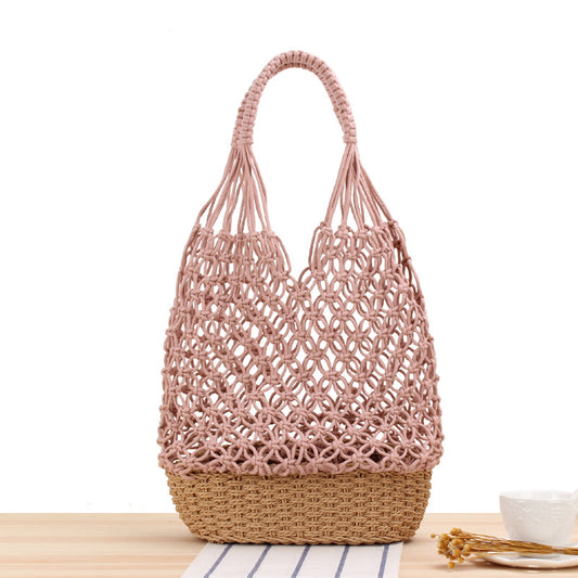 Hollow Out Cutout Shoulder Straw Bag | Handmade Woven Mesh Tote for Beach  | noémi