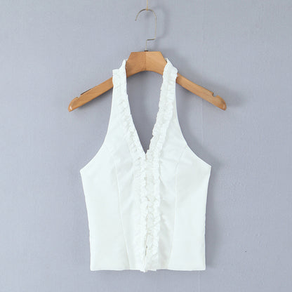 Ruffled Halter Crop Top | Slim Fit Backless | noémi