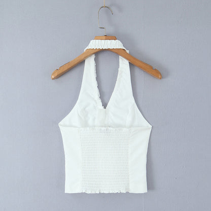 Ruffled Halter Crop Top | Slim Fit Backless | noémi