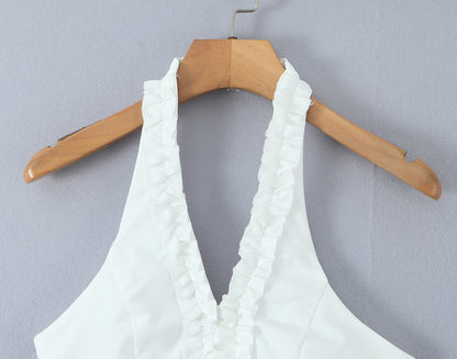 Ruffled Halter Crop Top | Slim Fit Backless | noémi