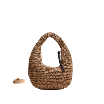 Straw Top-Handle Handbag – Tassel Accent, Woven Natural Brown | noémi