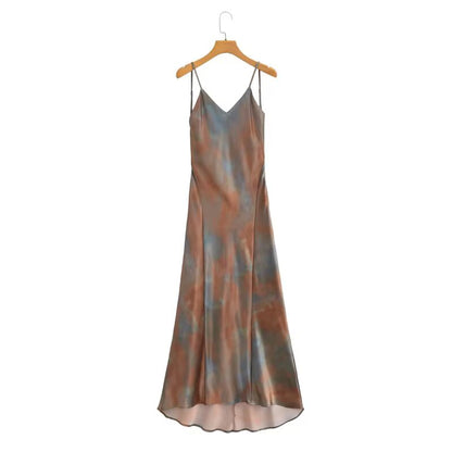 Womens V Neck Silk Satin Sling Dress Slim Waist | noémi
