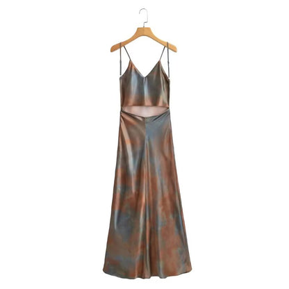 Womens V Neck Silk Satin Sling Dress Slim Waist | noémi
