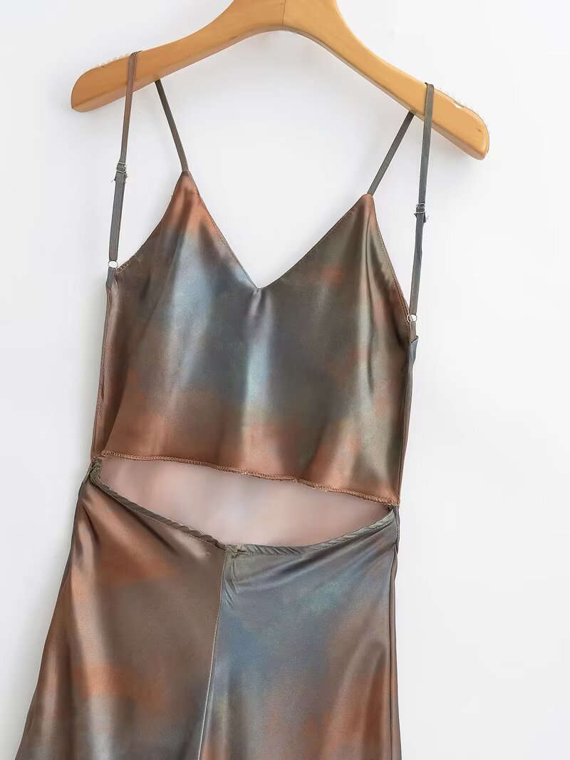 Womens V Neck Silk Satin Sling Dress Slim Waist | noémi