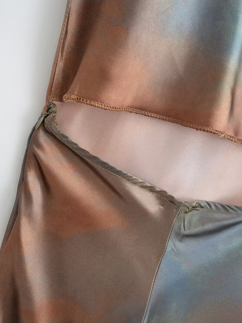 Womens V Neck Silk Satin Sling Dress Slim Waist | noémi