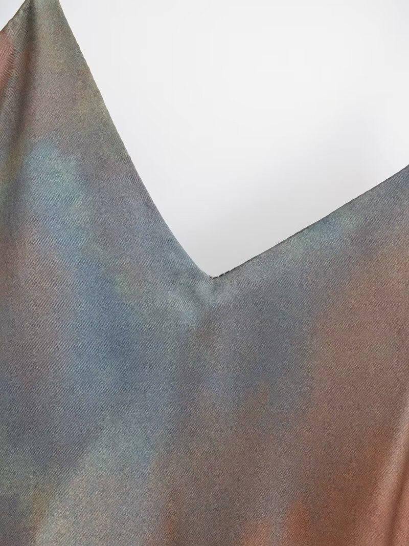 Womens V Neck Silk Satin Sling Dress Slim Waist | noémi