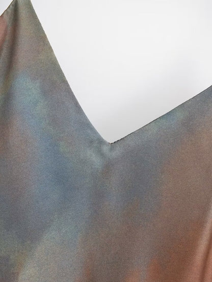 Womens V Neck Silk Satin Sling Dress Slim Waist | noémi