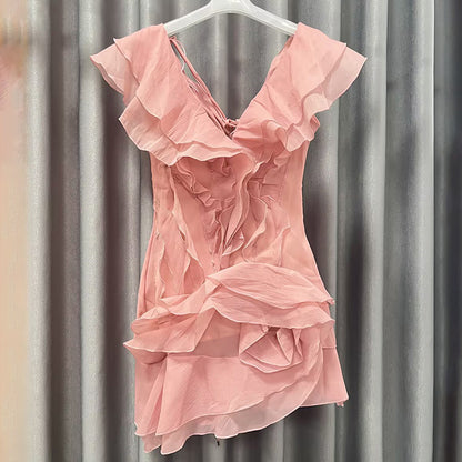 Off Shoulder Ruffle Dress with Short Sleeves and Fitted Waist | noémi