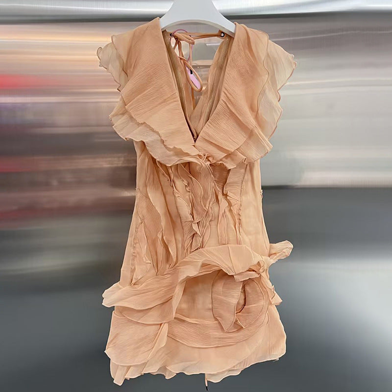 Off Shoulder Ruffle Dress with Short Sleeves and Fitted Waist | noémi