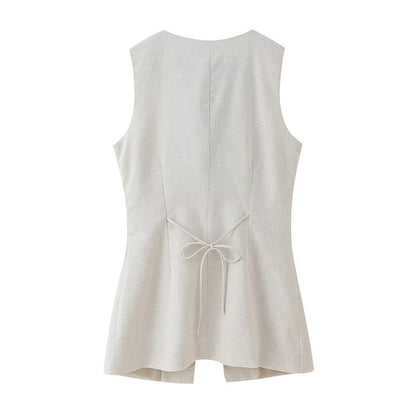 Womens 2 Piece Linen Vest & Skirt Set | Sleeveless Button Front Top Mini Skirt | noémi