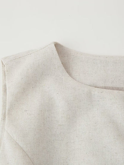 Womens 2 Piece Linen Vest & Skirt Set | Sleeveless Button Front Top Mini Skirt | noémi