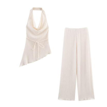 Womens Draped Top Textured Trousers Set | noémi