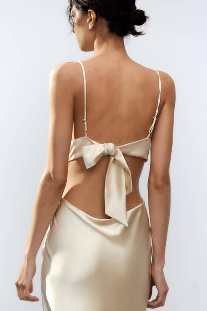 Womens Thin Strap and Scarf Silk Satin Dress | noémi