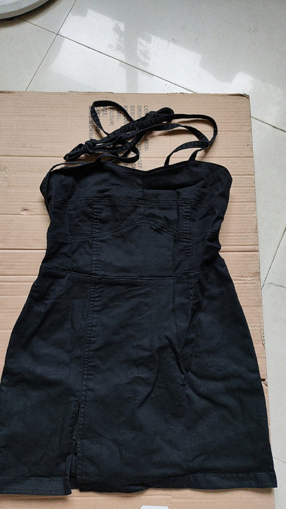 Denim Bodycon Mini Dress | Adjustable Spaghetti Strap Zip Back Dress with Slit | noémi