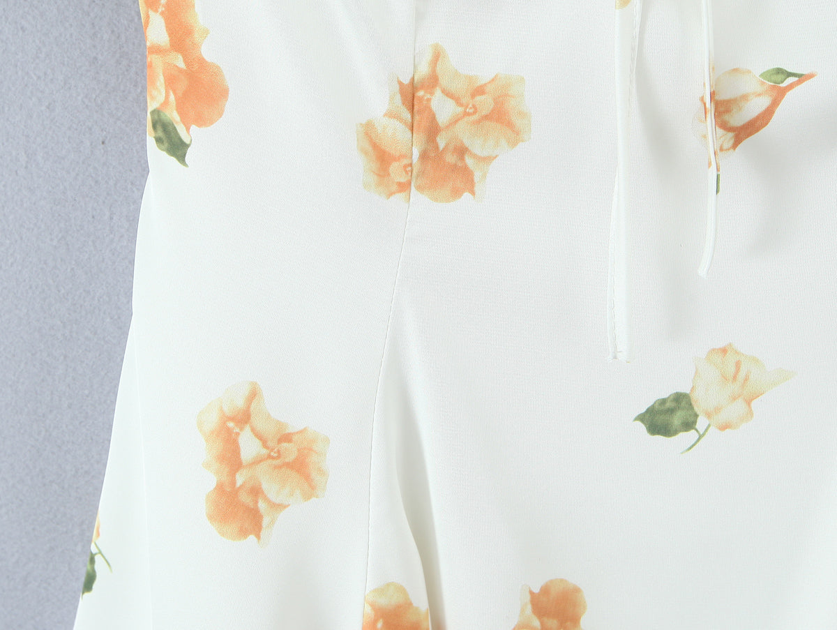 Floral Puff Sleeve A Line Mini Dress with Lace & Tie Detail | noémi