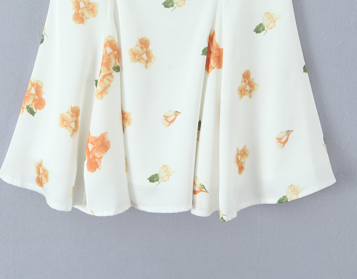 Floral Puff Sleeve A Line Mini Dress with Lace & Tie Detail | noémi