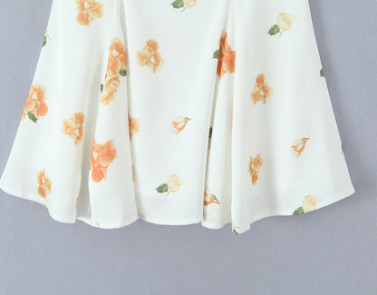 Floral Puff Sleeve A Line Mini Dress with Lace & Tie Detail | noémi