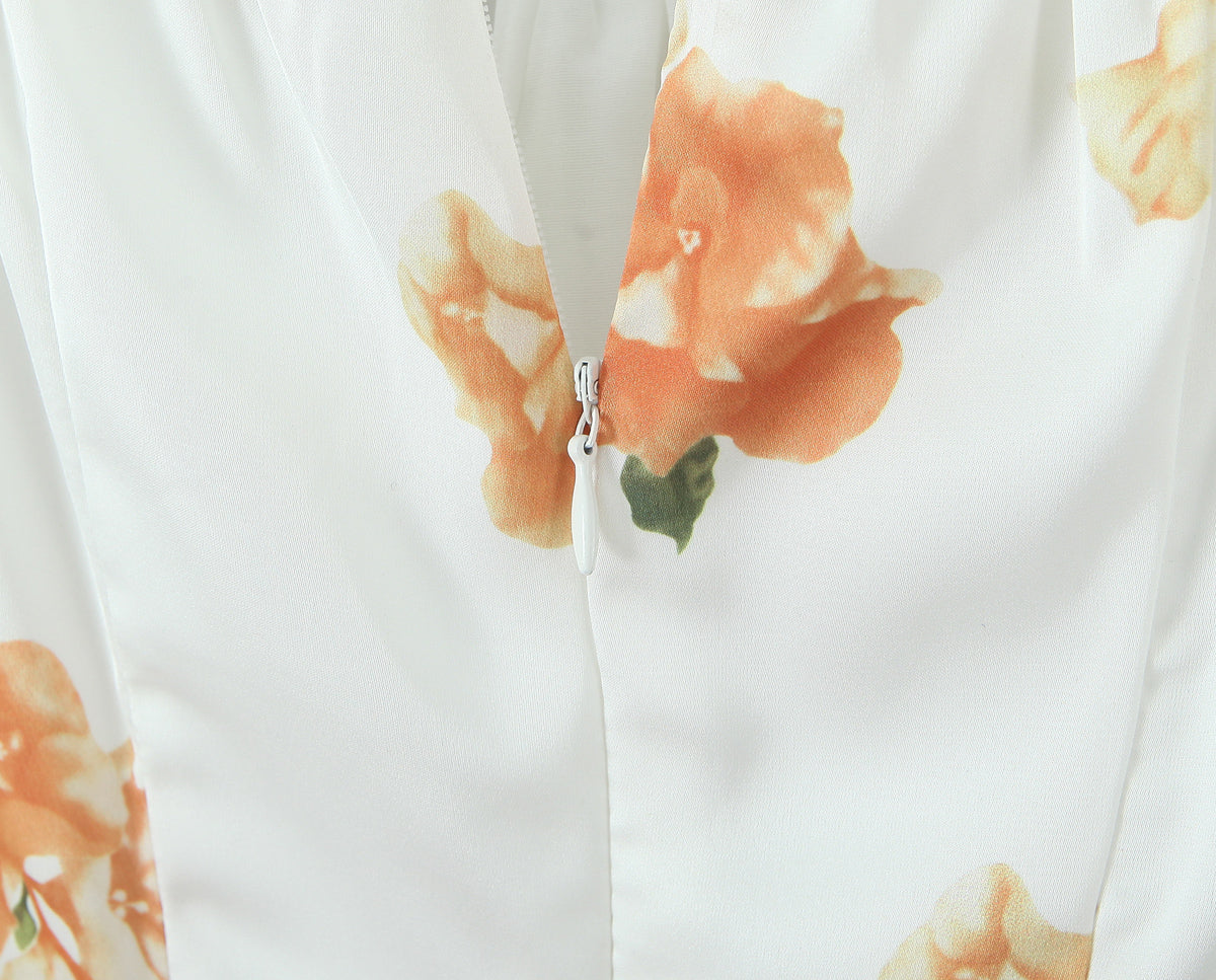 Floral Puff Sleeve A Line Mini Dress with Lace & Tie Detail | noémi