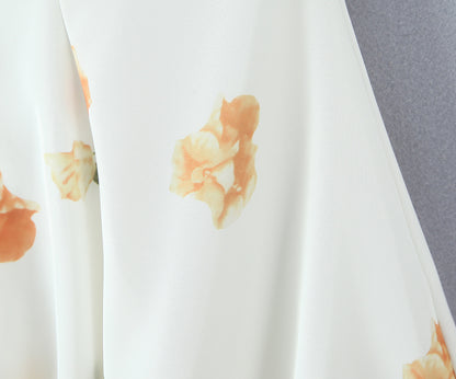 Floral Puff Sleeve A Line Mini Dress with Lace & Tie Detail | noémi