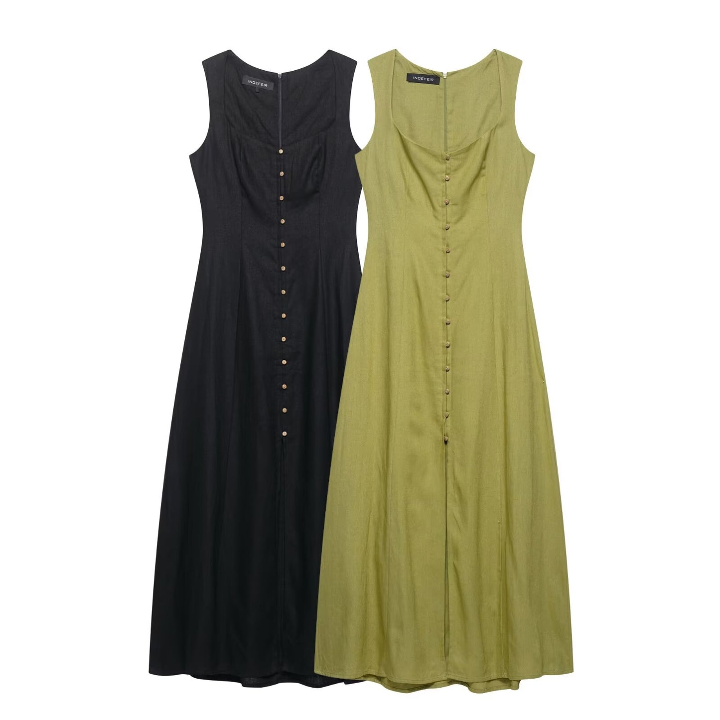 Linen Slim Fit Midi Dress With Natural Texture For Women | noémi