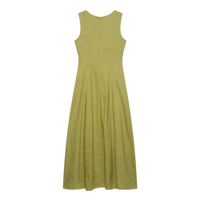 Linen Slim Fit Midi Dress With Natural Texture For Women | noémi
