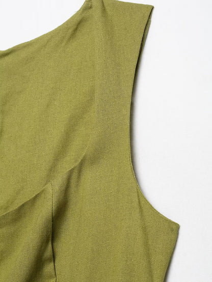 Linen Slim Fit Midi Dress With Natural Texture For Women | noémi