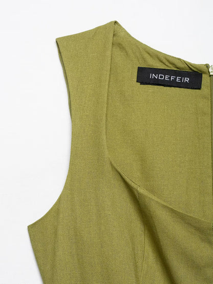 Linen Slim Fit Midi Dress With Natural Texture For Women | noémi