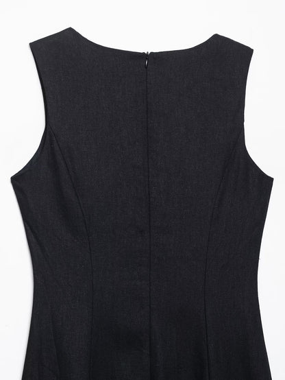 Linen Slim Fit Midi Dress With Natural Texture For Women | noémi