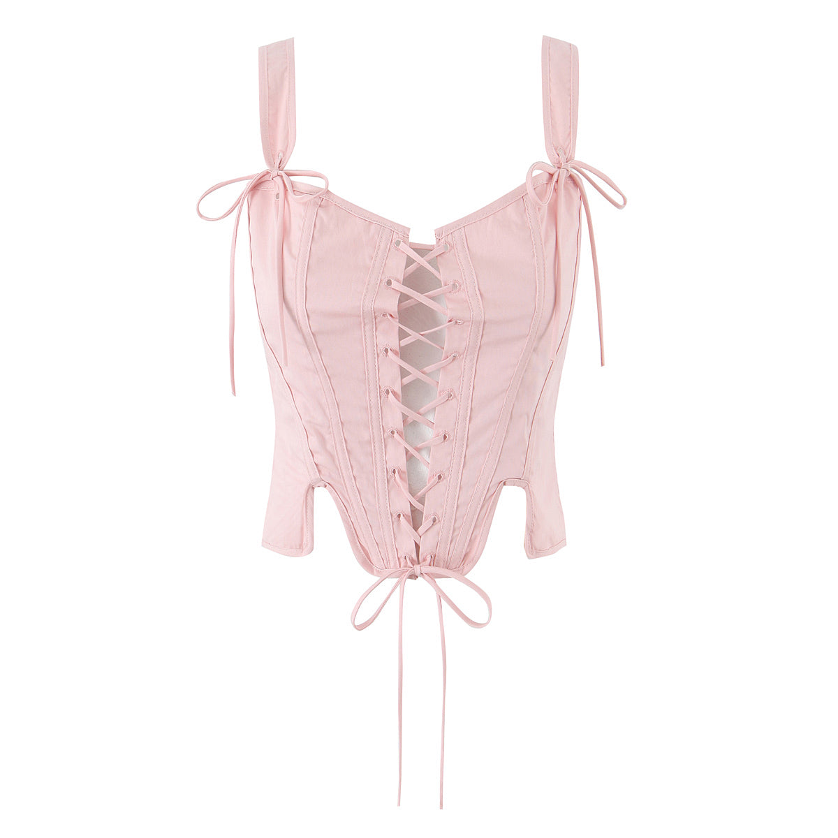 Blush Pink Lace Up Corset Top | Bustier with Adjustable Ribbon Tie & Boning Detail | noémi