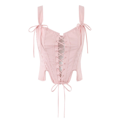 Blush Pink Lace Up Corset Top | Bustier with Adjustable Ribbon Tie & Boning Detail | noémi