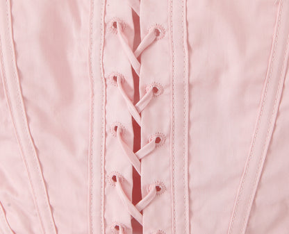 Blush Pink Lace Up Corset Top | Bustier with Adjustable Ribbon Tie & Boning Detail | noémi