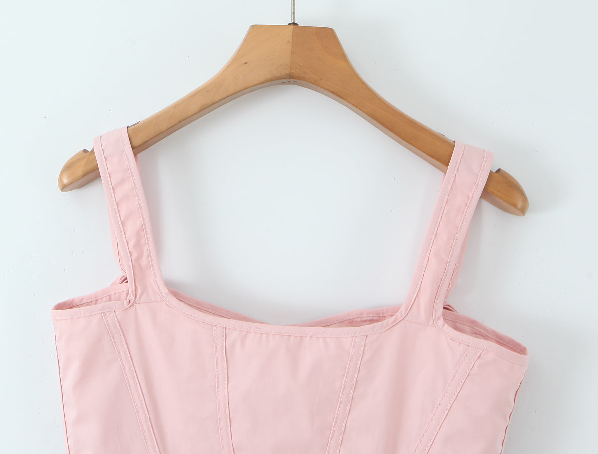 Blush Pink Lace Up Corset Top | Bustier with Adjustable Ribbon Tie & Boning Detail | noémi