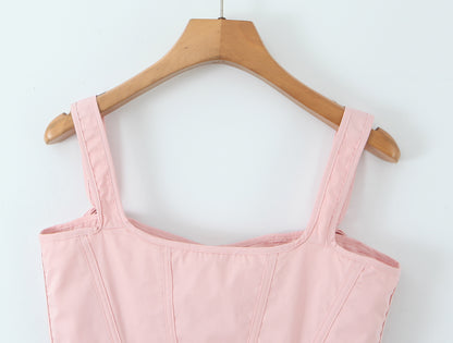 Blush Pink Lace Up Corset Top | Bustier with Adjustable Ribbon Tie & Boning Detail | noémi