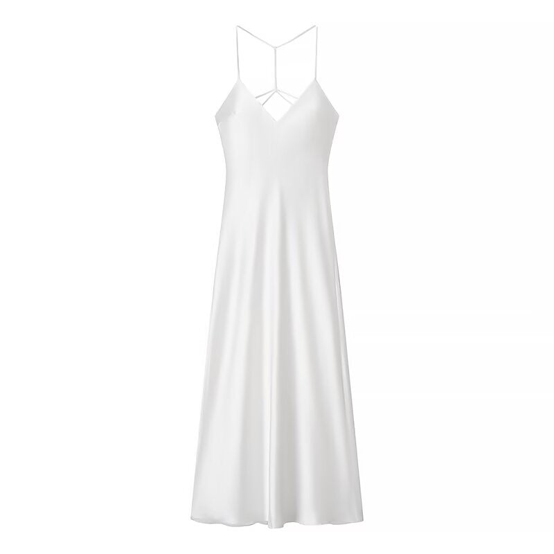 Womens White Satin Slip Dress | Backless Spaghetti Strap | noémi