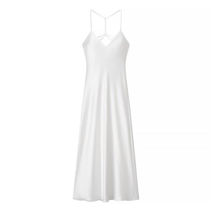 Womens White Satin Slip Dress | Backless Spaghetti Strap | noémi