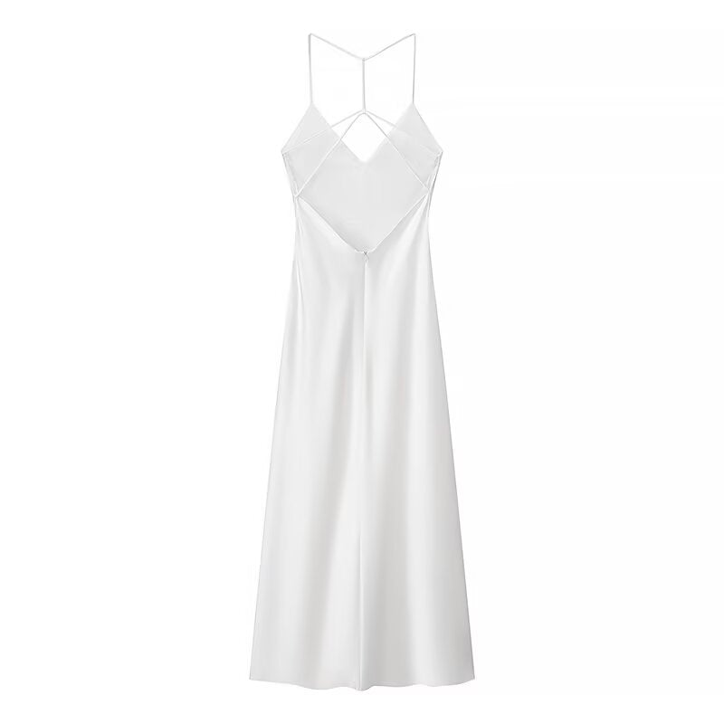 Womens White Satin Slip Dress | Backless Spaghetti Strap | noémi