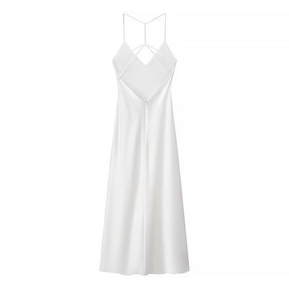 Womens White Satin Slip Dress | Backless Spaghetti Strap | noémi