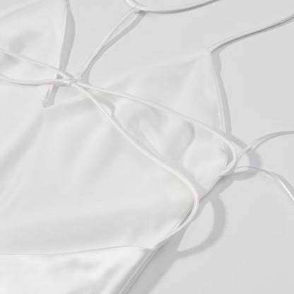 Womens White Satin Slip Dress | Backless Spaghetti Strap | noémi