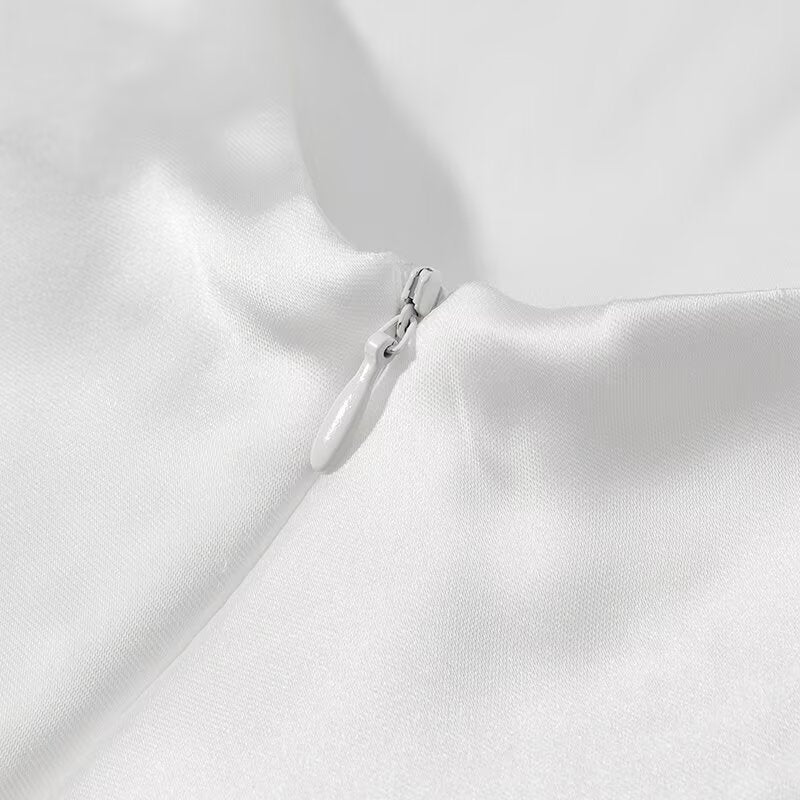 Womens White Satin Slip Dress | Backless Spaghetti Strap | noémi