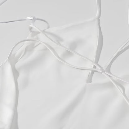 Womens White Satin Slip Dress | Backless Spaghetti Strap | noémi