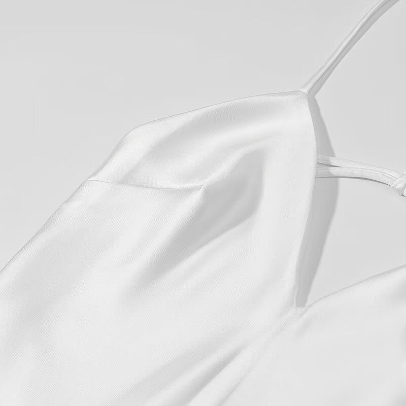Womens White Satin Slip Dress | Backless Spaghetti Strap | noémi