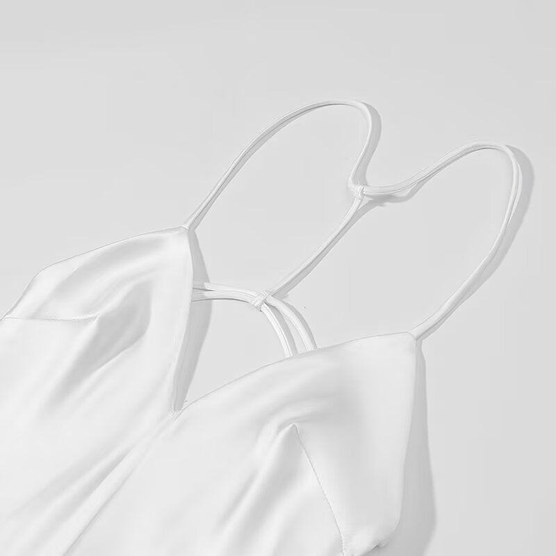 Womens White Satin Slip Dress | Backless Spaghetti Strap | noémi
