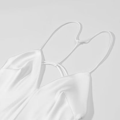 Womens White Satin Slip Dress | Backless Spaghetti Strap | noémi