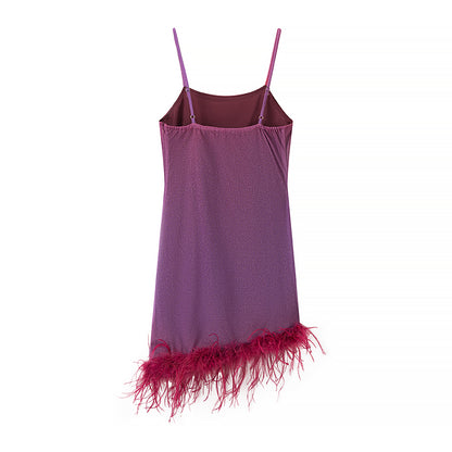 Womens Gradient Feather Strap Dress | noémi