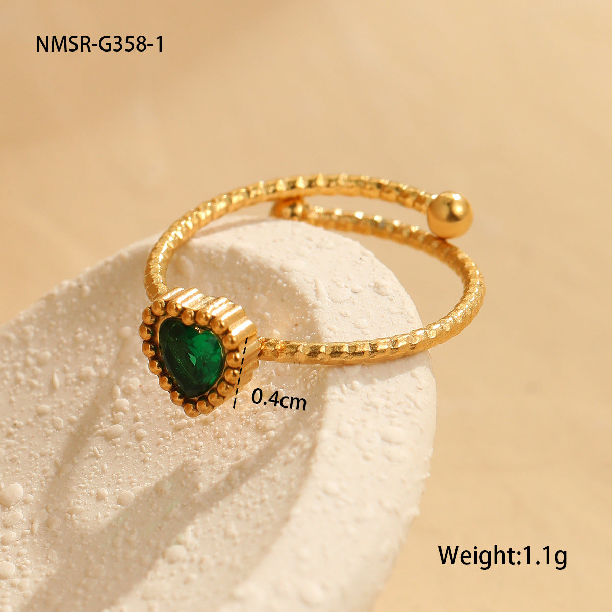 Retro Love Inlaid Zircon Stainless Steel Ring | Open Band Jewelry for Women | noémi